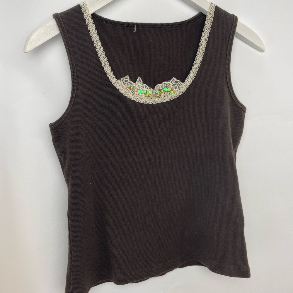vintage cami with lace trim and sequins flower detail